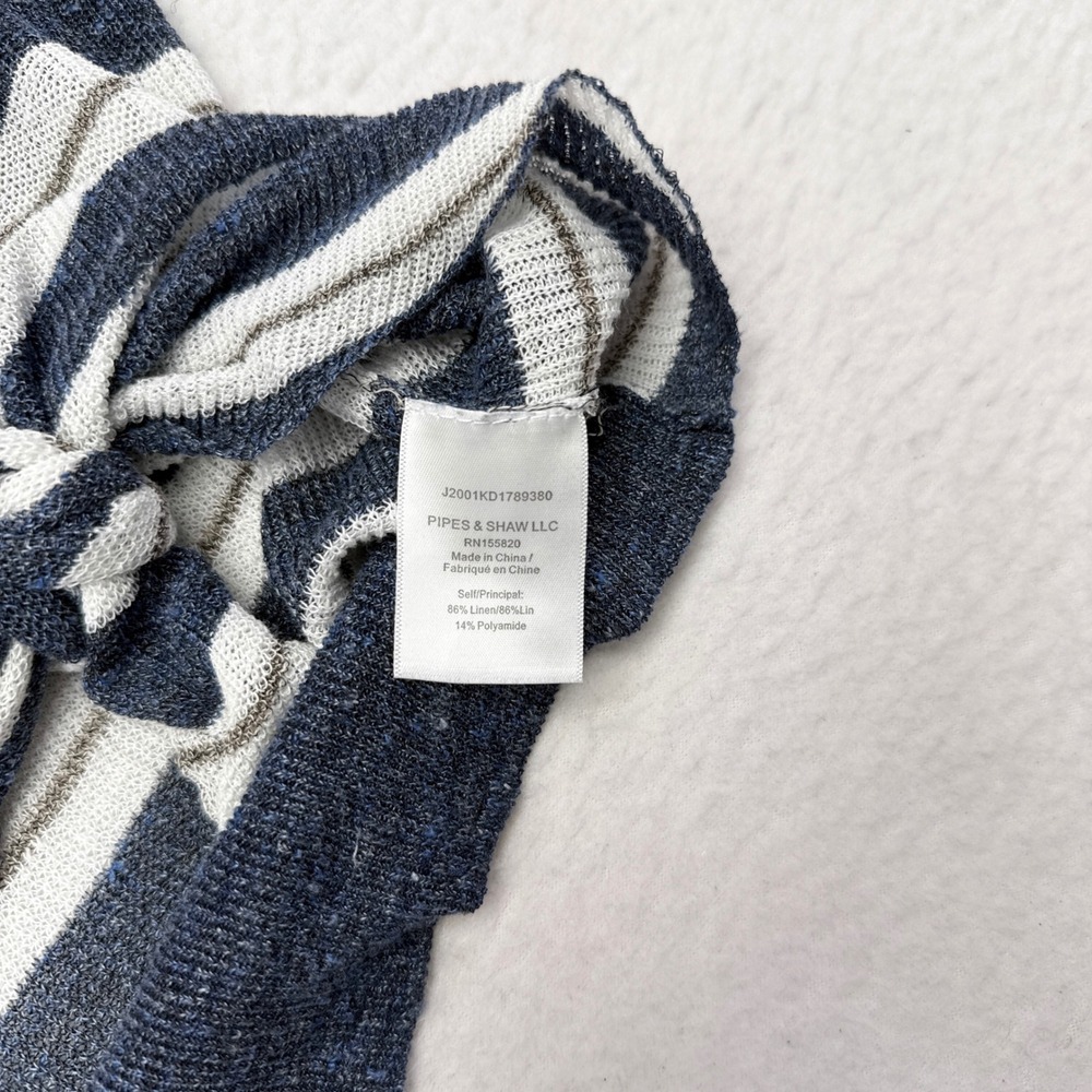 Veronica Beard Sweater Size Small Blue‎ Striped Linen Blend V Neck Thin Knit - Picture 5 of 8